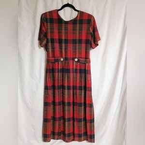 Vintage Elegant Red Plaid Midi Dress